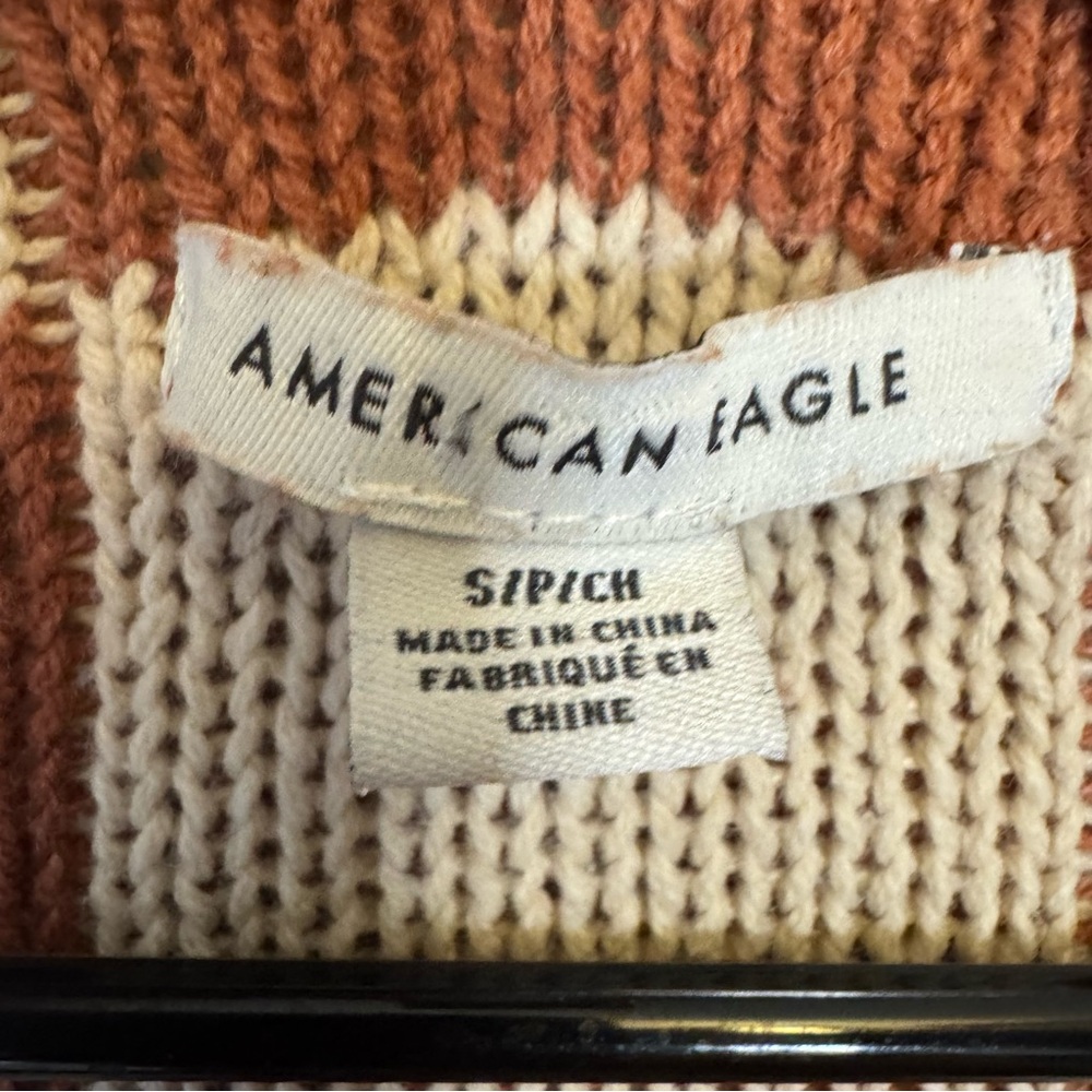American Eagle Cream and Terracotta Oversized Checkerboard Cardigan - Picture 3 of 7
